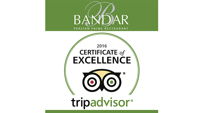 Bandar Restaurant Earns 2016 TripAdvisor Certificate of Excellence